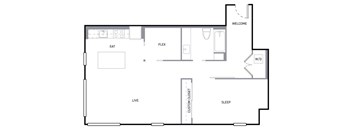 A floor plan of a house with labeled rooms such as "EAT", "FLEX", "LIVE", "SLEEP", and "W/D".