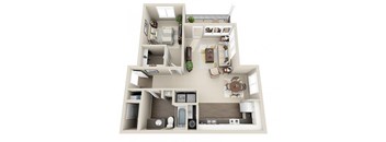 River House Apartments Spokane Valley, Washington One Bedroom One Bath 3D Floor Plan