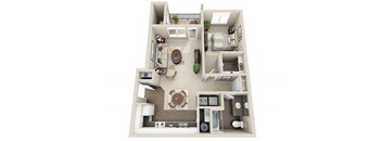 River House Apartments Spokane Valley, Washington One Bedroom One Bath 3D Floor Plan