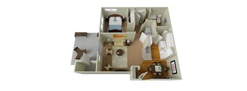River House Apartments Spokane Valley, Washington One Bedroom One Bath 3D Floor Plan