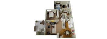 River House Apartments Spokane Valley, Washington Two Bedroom One Bath 3D Floor Plans