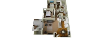 River House Apartments Spokane Valley, Washington Two Bedroom Two Bath 3D Floor Plans