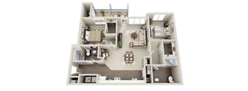 River House Apartments Spokane Valley, Washington Two Bedroom Two Bath 3D Floor Plans