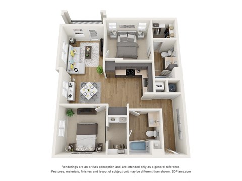 a stylized floor plan of a 1 bedroom192 sq ft
