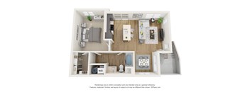 Sante Apartments  3D Floor Plan One Bed Carriage