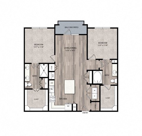 The Edison at Frisco C2 Two Bedroom Two Bathroom Floor Plan