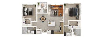 A collage of different room layouts with furniture.