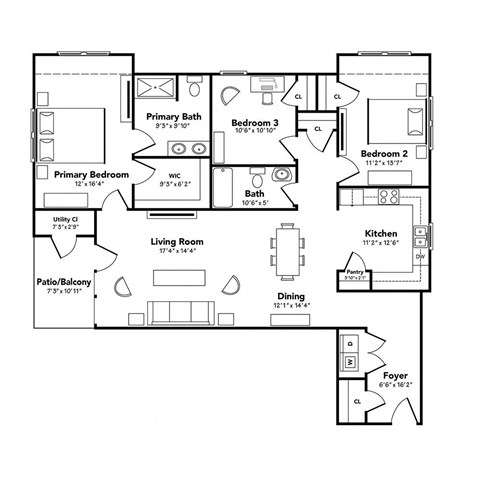 a floor plan of a house with bedrooms and a living room