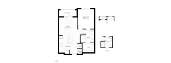 A drawing of a floor plan for a two-bedroom apartment.