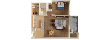 Whimsical Pig Apartments Spokane Valley, Washington 1 Bedroom 1 Bath 3D Floor PlanBedroom_1 Bathroom