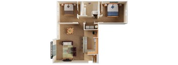 Whimsical Pig Apartments Spokane Valley, Washington 2 Bedroom 1 Bath 3D Floor Plan