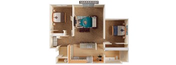 Whimsical Pig Apartments Spokane Valley, Washington 2 Bedroom 1 Bath 3D Floor Plan