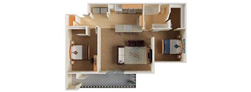 Whimsical Pig Apartments Spokane Valley, Washington 2 Bedroom 1 Bath 3D Floor Plan