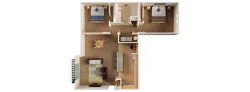 Whimsical Pig Apartments Spokane Valley, Washington 2 Bedroom 1 Bath 3D Floor Plan