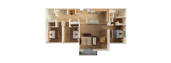 Whimsical Pig Apartments Spokane Valley, Washington 3 Bedroom 2 Bath 3D Floor Plan