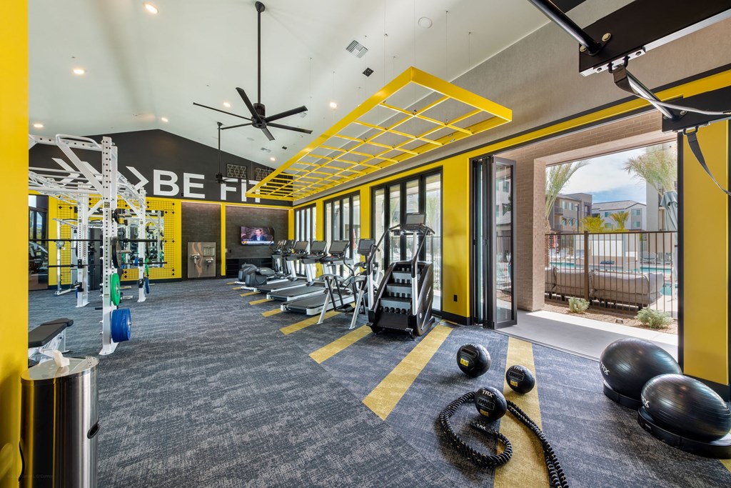 the gym at the flats at big tex apartments