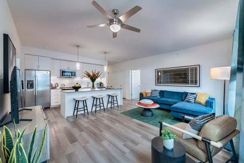 Corsair Apartments Living room and Kitchen