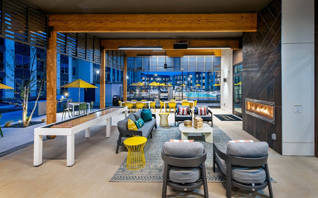 Corsair Apartments Exterior Pool Table with Fireplace