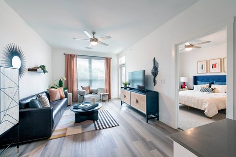 Corsair Apartments Living Room with View of Bedroom