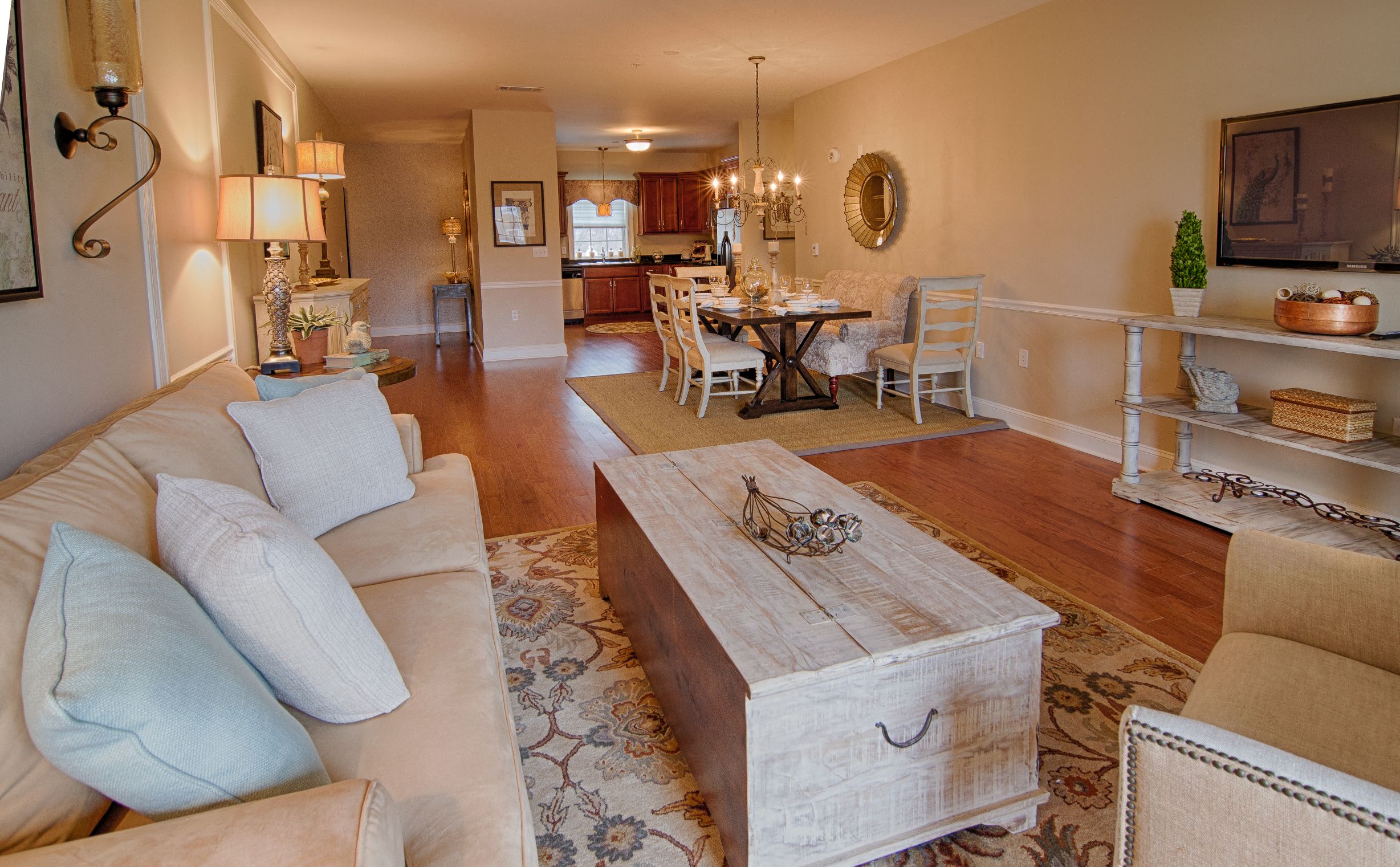 a living room with a couch and a coffee table