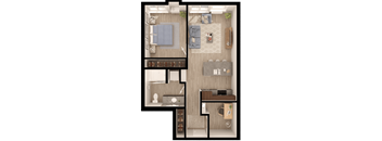 a floor plan of a bedroom with a bathroom and a desk