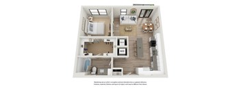 a 1 bedroom floor plan with a bathroom and a living room