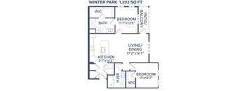 A floor plan for a 1,202 square foot Winter Park home.