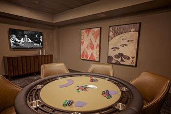 Card room with poker and bridge tables