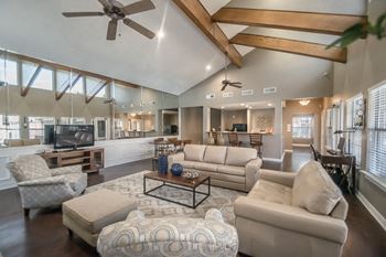 contemporary clubhouse at Amberly Village Apartments in Garland, TX