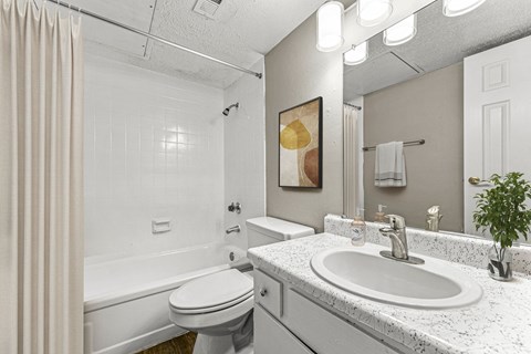 a bathroom with a sink and a toilet and a tub at 5636 Apartment Homes, Dallas, Texas