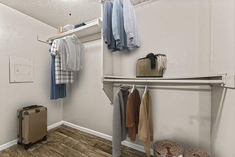 our closets are stocked with clothes and towels for you to use in your closet at 5636 Apartment Homes, Dallas, 75254