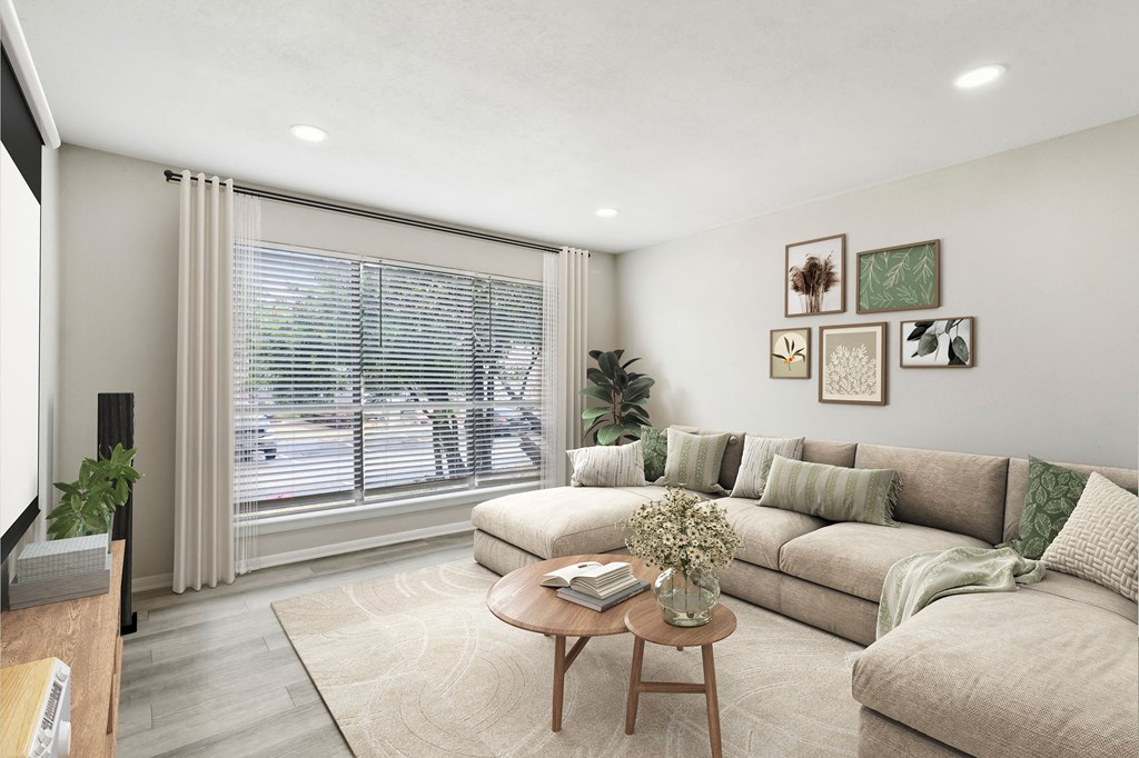 a living room with a couch and a coffee table