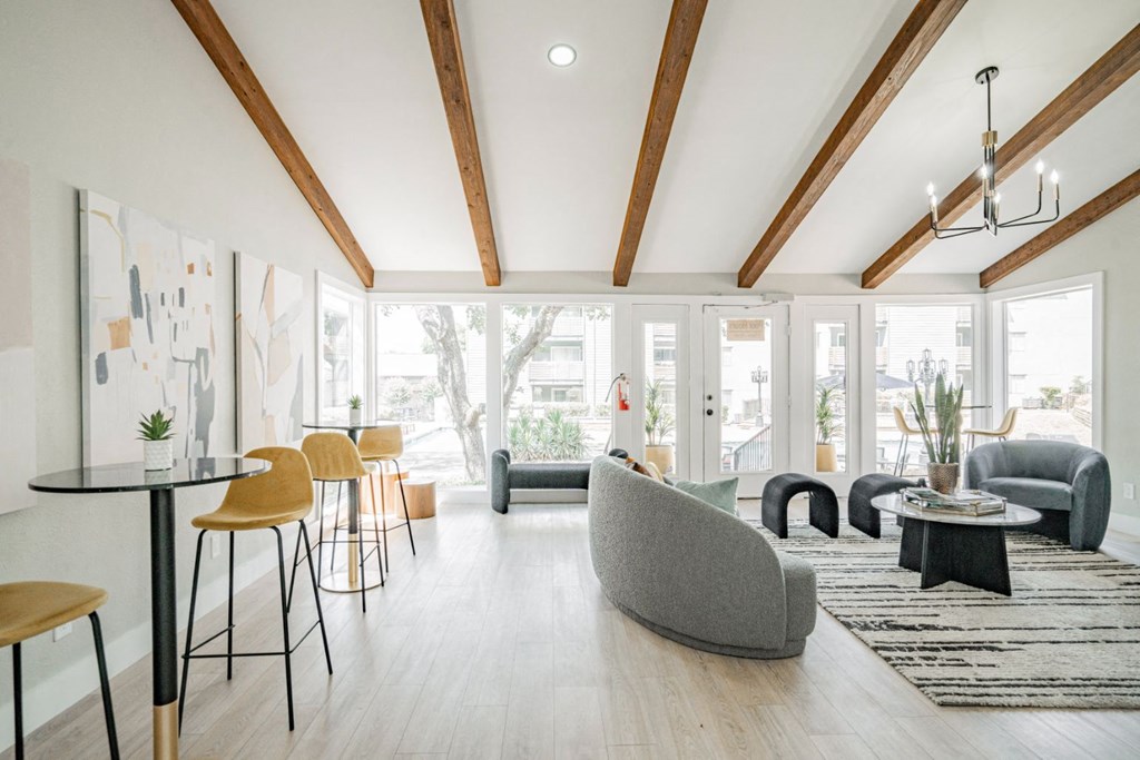 a living room with a couch and a table