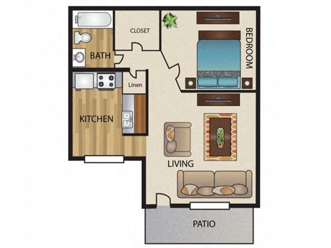 Efficiency Floor Plan at 5636 Apartment Homes, Dallas, TX
