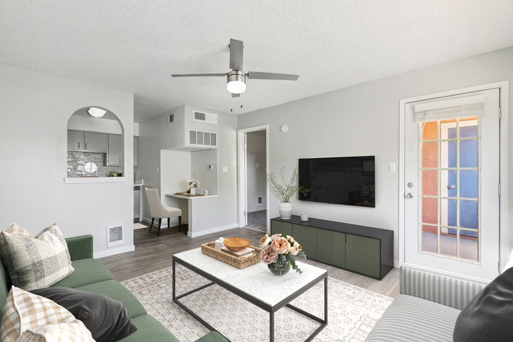 a living room with a couch and a coffee table