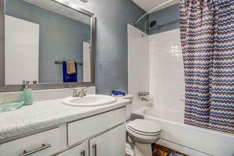 a bathroom with a sink toilet and bathtub