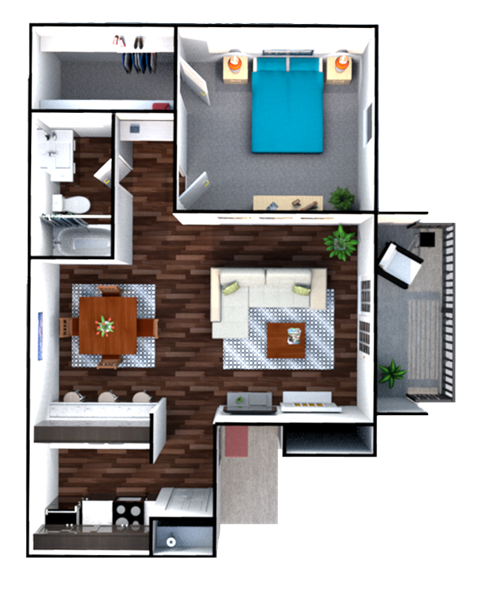 a floor plan of a one bedroom apartment with a bathroom and a balcony at The View at Lake Highlands