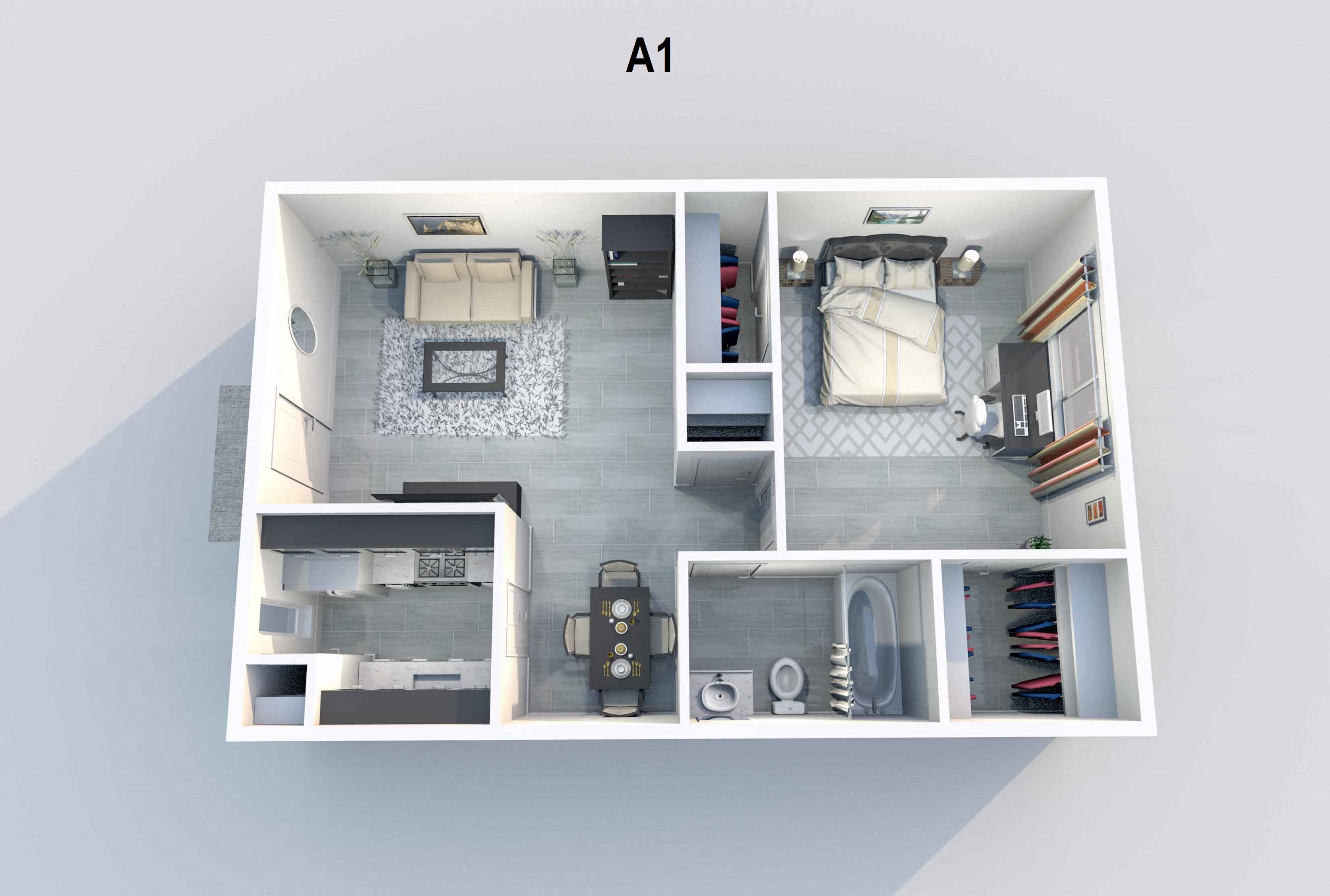 A1 | 1 BED / 1 BATH | 566 SQ FT at Aero White Rock, Dallas