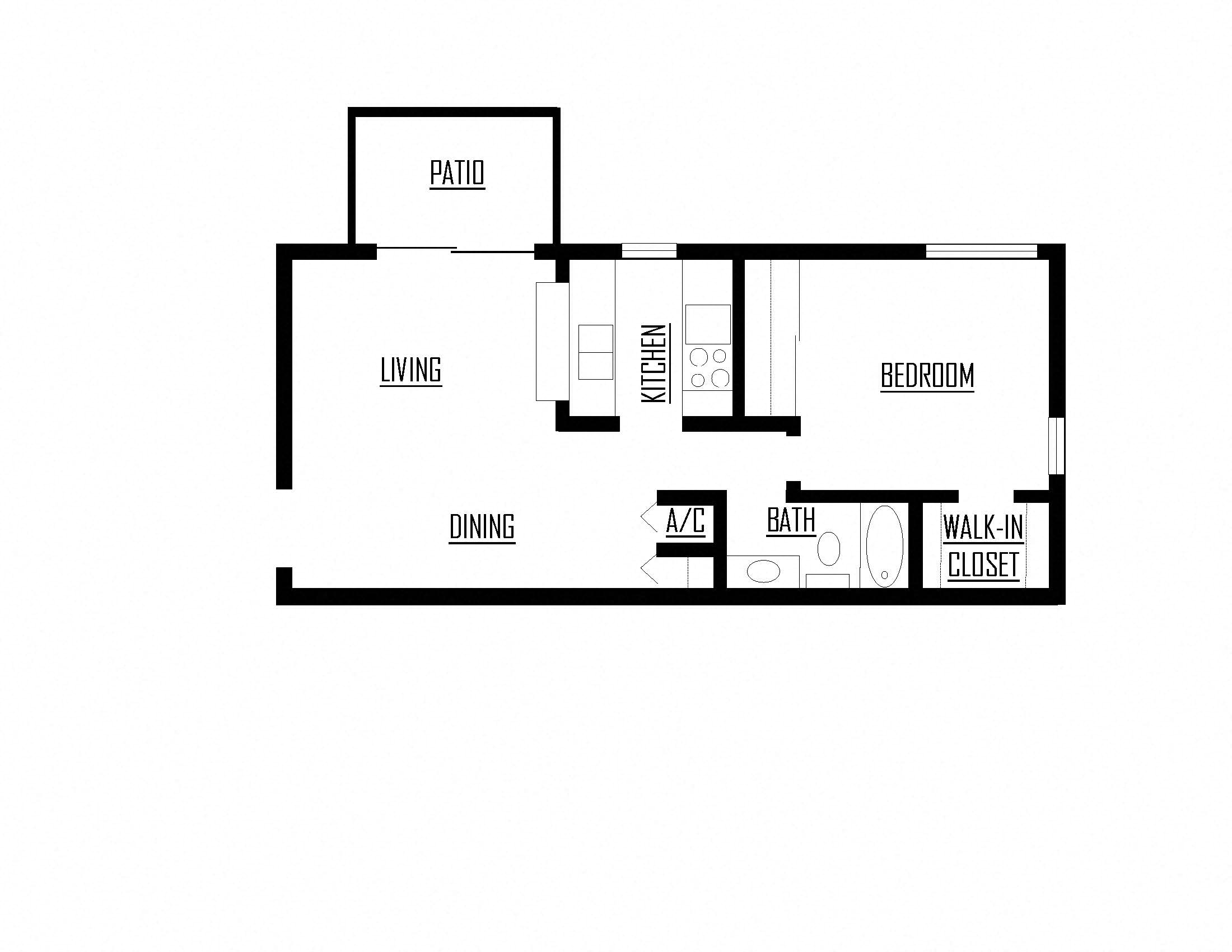 A2 | 1 Bed / 1 Bath | 578 Sq Ft