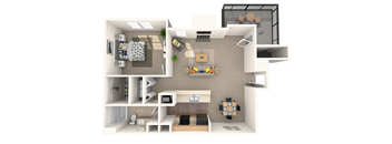 A3 | 1 Bed / 1 Bath | 689 Sq Ft  at Carmel at Deerfield, San Antonio