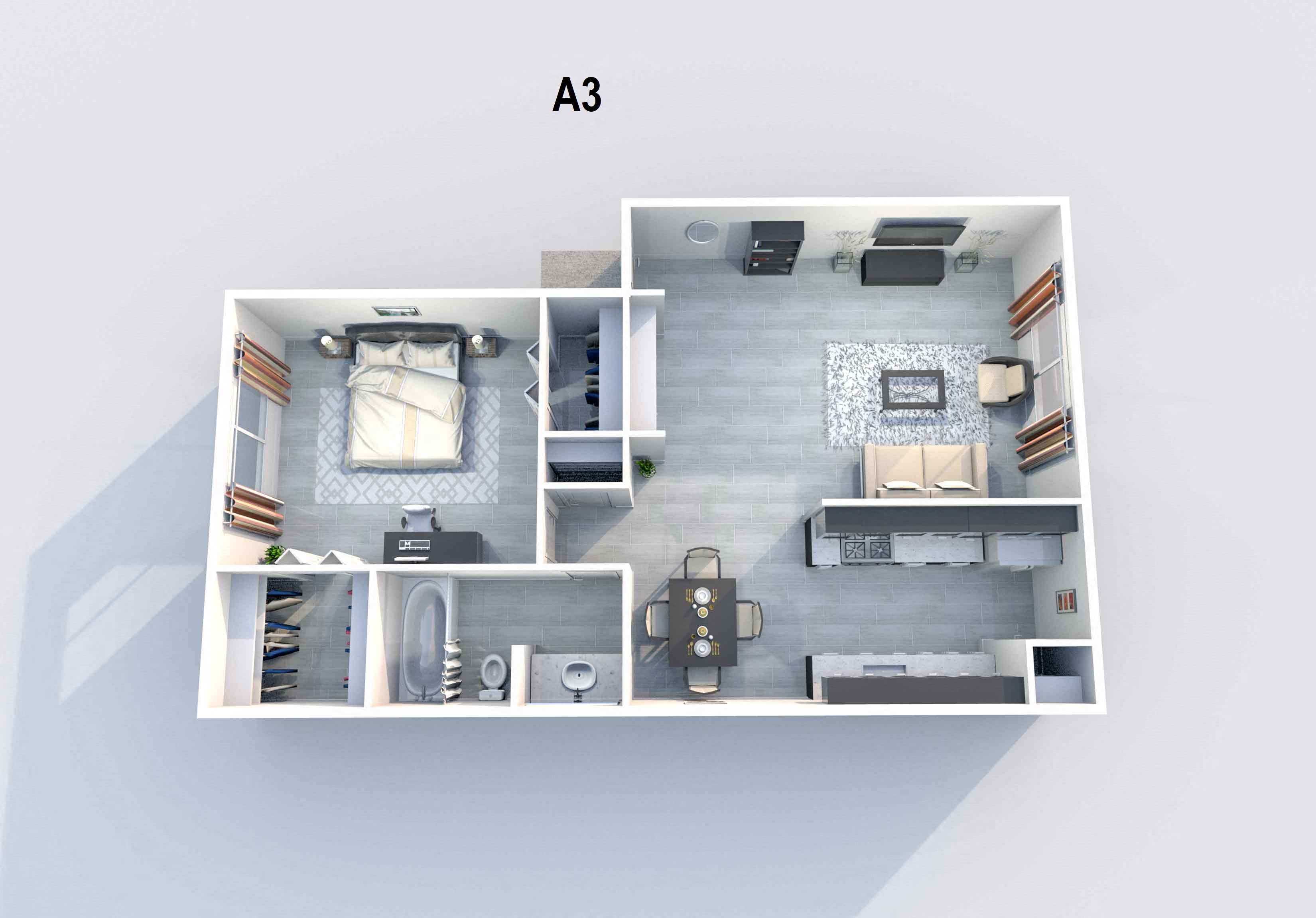 A3 | 1 BED / 1 BATH | 641 SQ FT at Aero White Rock, Dallas, TX