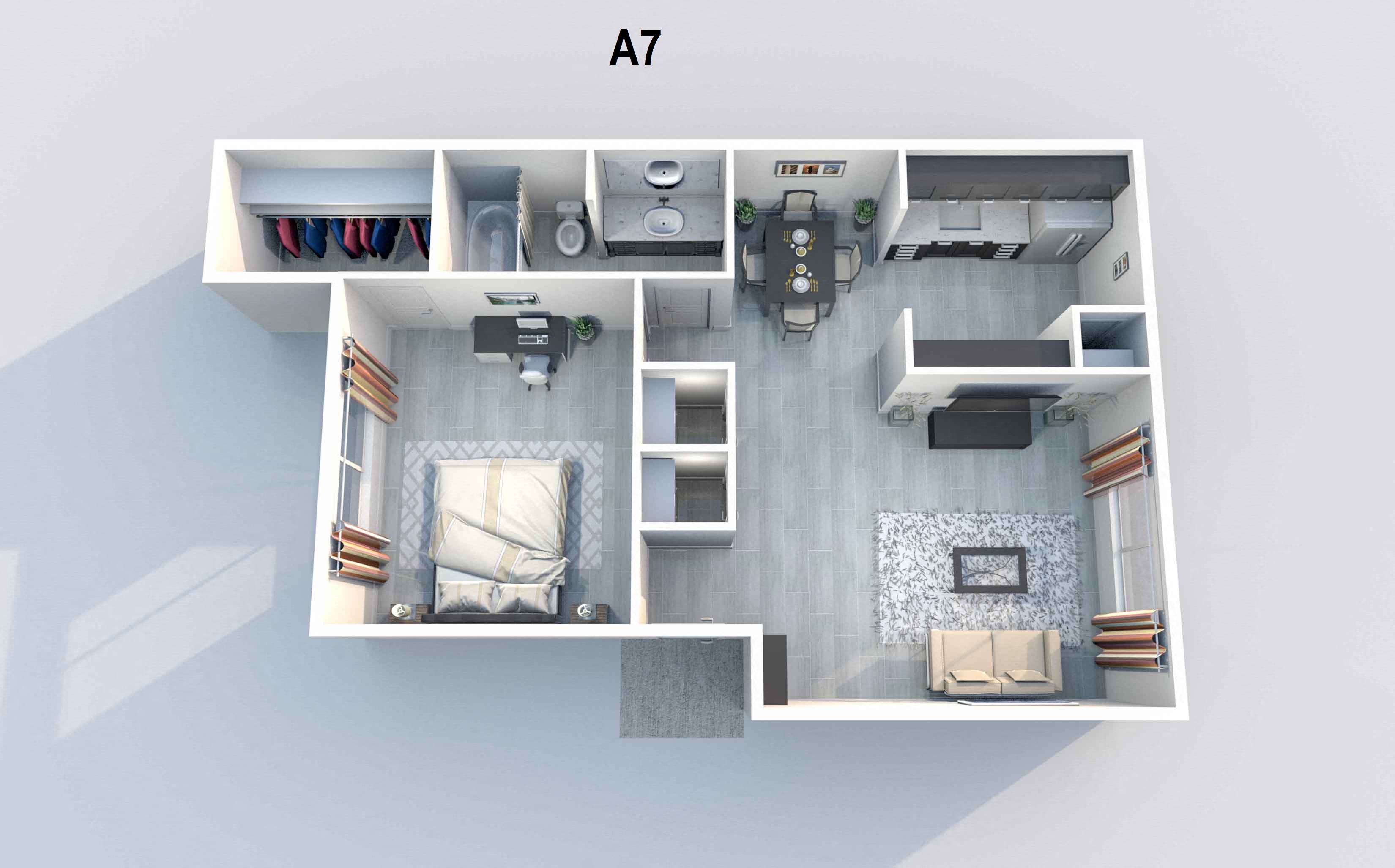 A7 | 1 BED / 1 BATH | 752 SQ FT at Aero White Rock, Dallas, TX, 75238