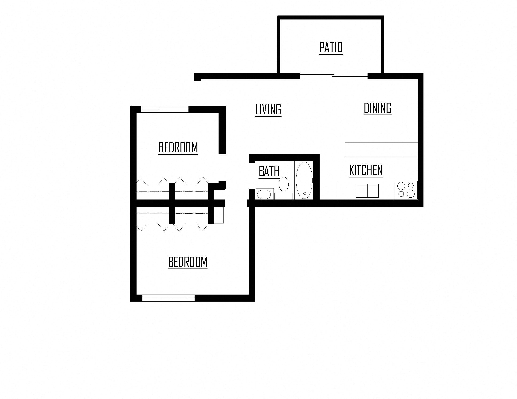 B1 | 2 Bed / 1 Bath | 658 Sq Ft