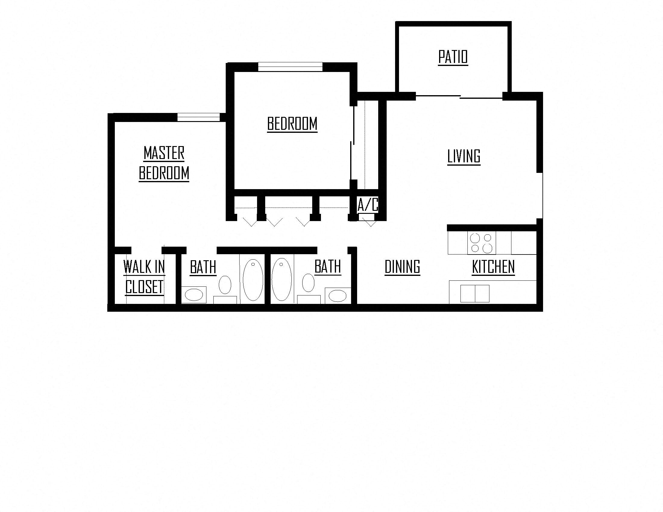 B2 | 2 Bed / 2 Bath | 800 Sq Ft