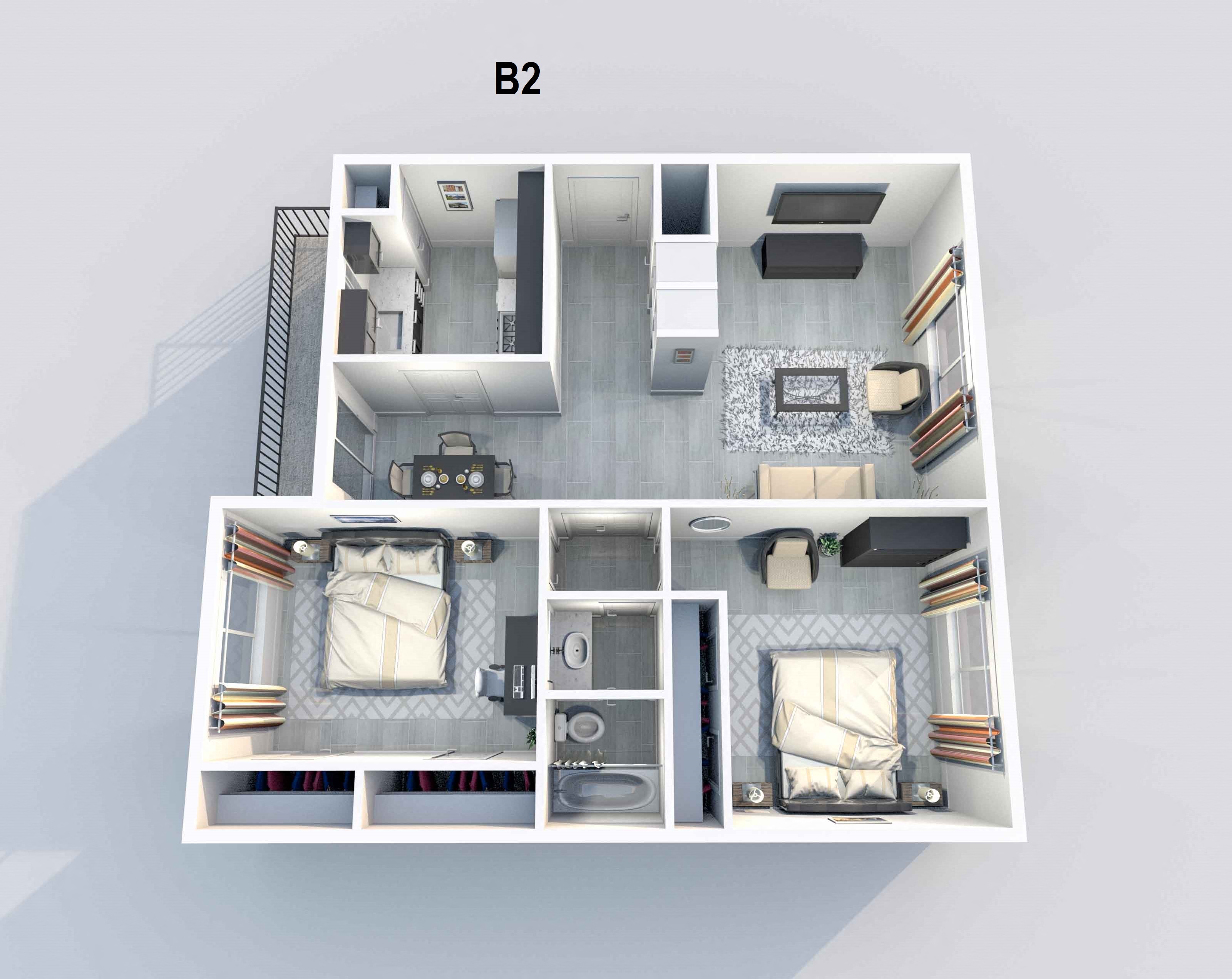 B2 | 2 BED / 1 BATH | 746 SQ FT at Aero White Rock, Dallas, TX