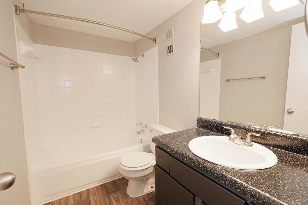a bathroom with a sink toilet and bathtub