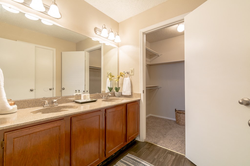 Bathroom with vanity at Amberly Village Townhomes, Garland, 75040