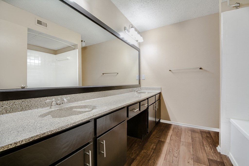 the preserve at ballantyne commons apartment bathroom with sink and mirror