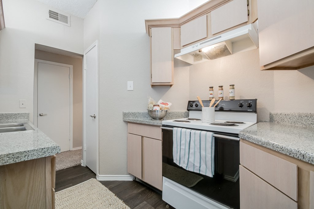 the preserve at ballantyne commons apartment kitchen with stove and sink