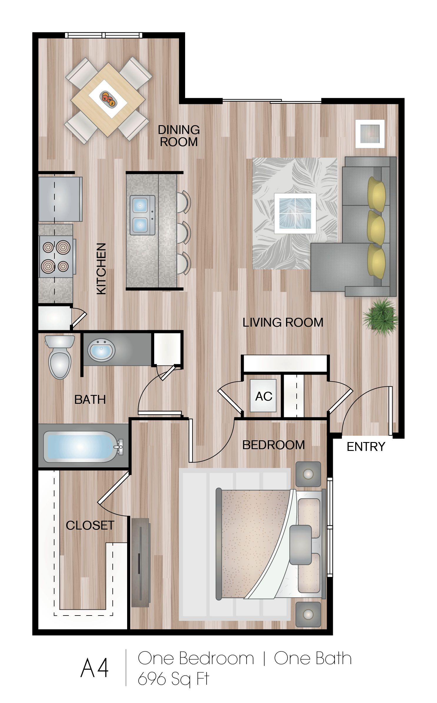 a floor plan of an apartment with a bedroom and a living room
